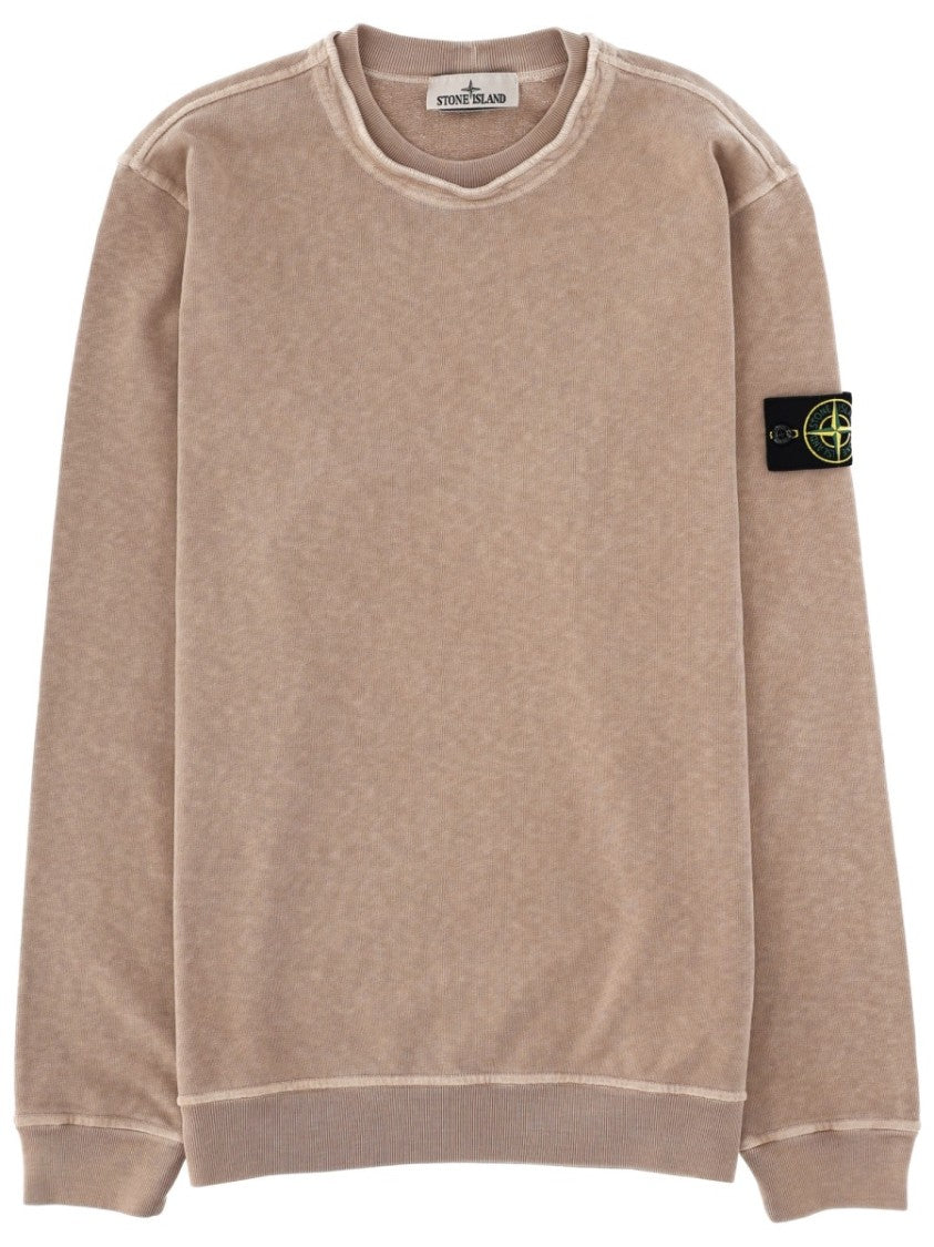 Stone Island Beige Cotton Ribbed Sleeve Sweatshirt