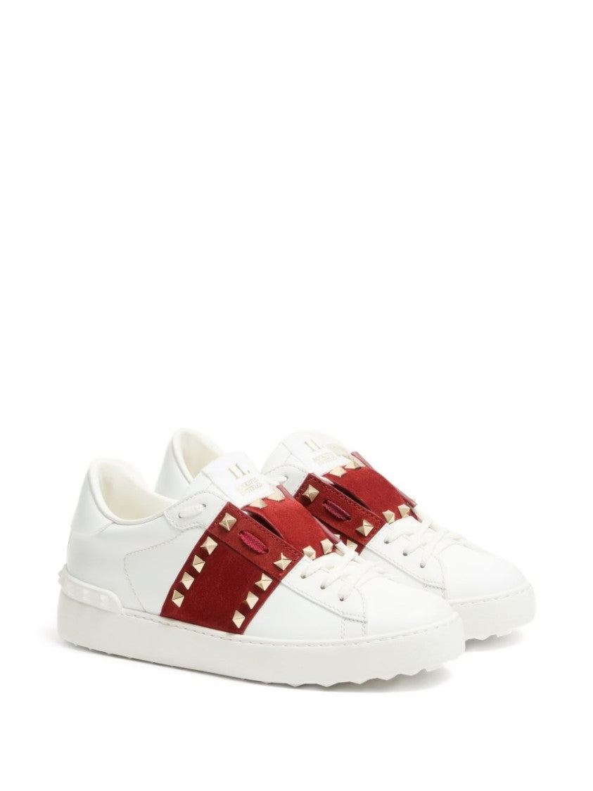 Valentino Garavani White Leather Sneakers With Red Suede Strap