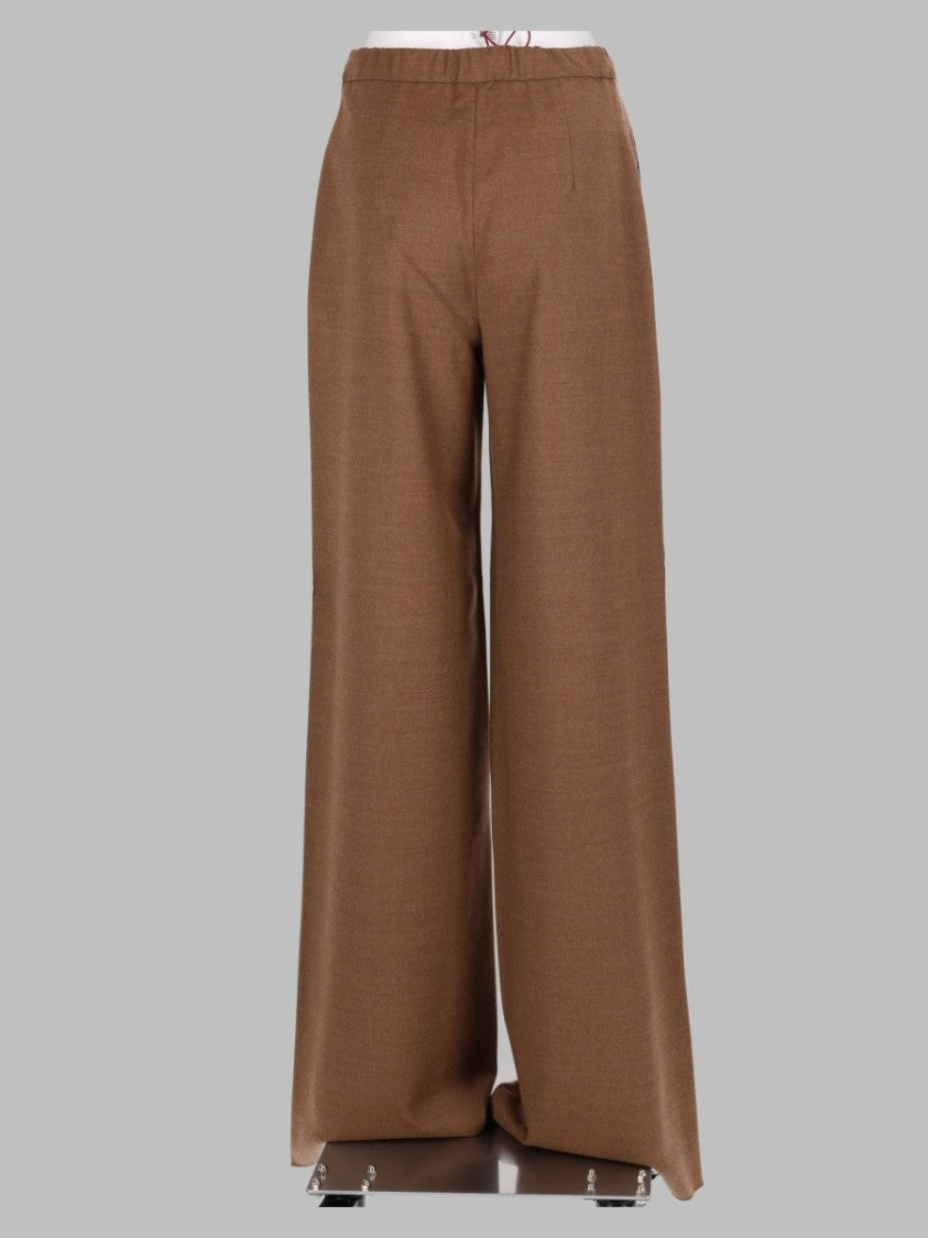 Max Mara Brown Drawstring Flowing Virgin Wool Wide-Leg Pants