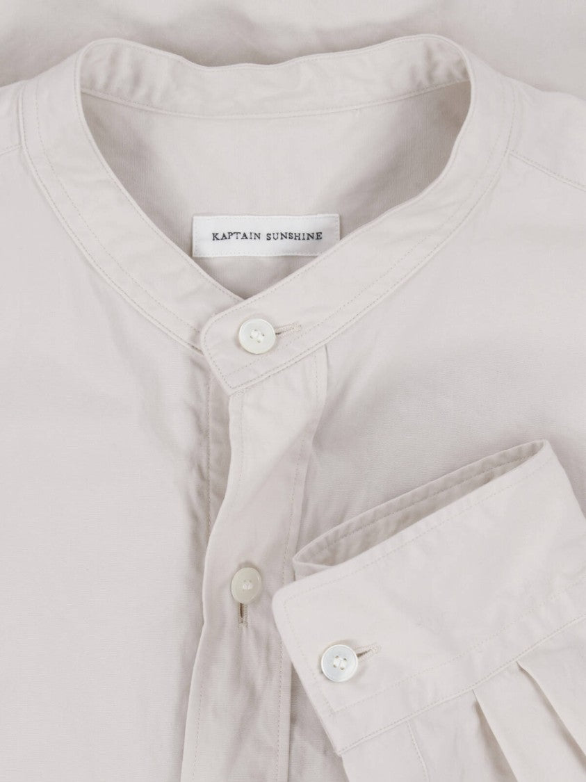 Kaptain Sunshine Cream Cotton Band Collar Casual Shirt