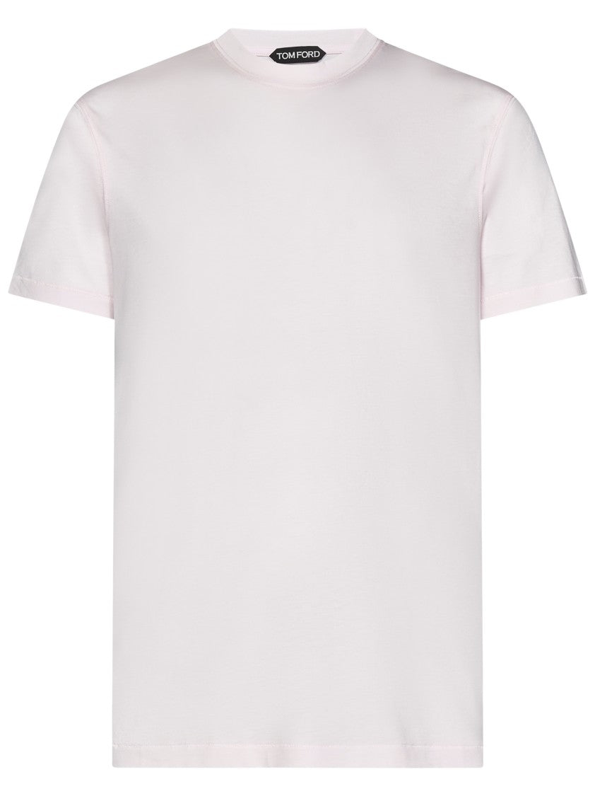 Tom Ford Crewneck Pale Pink T-Shirt With Logo Embroidery