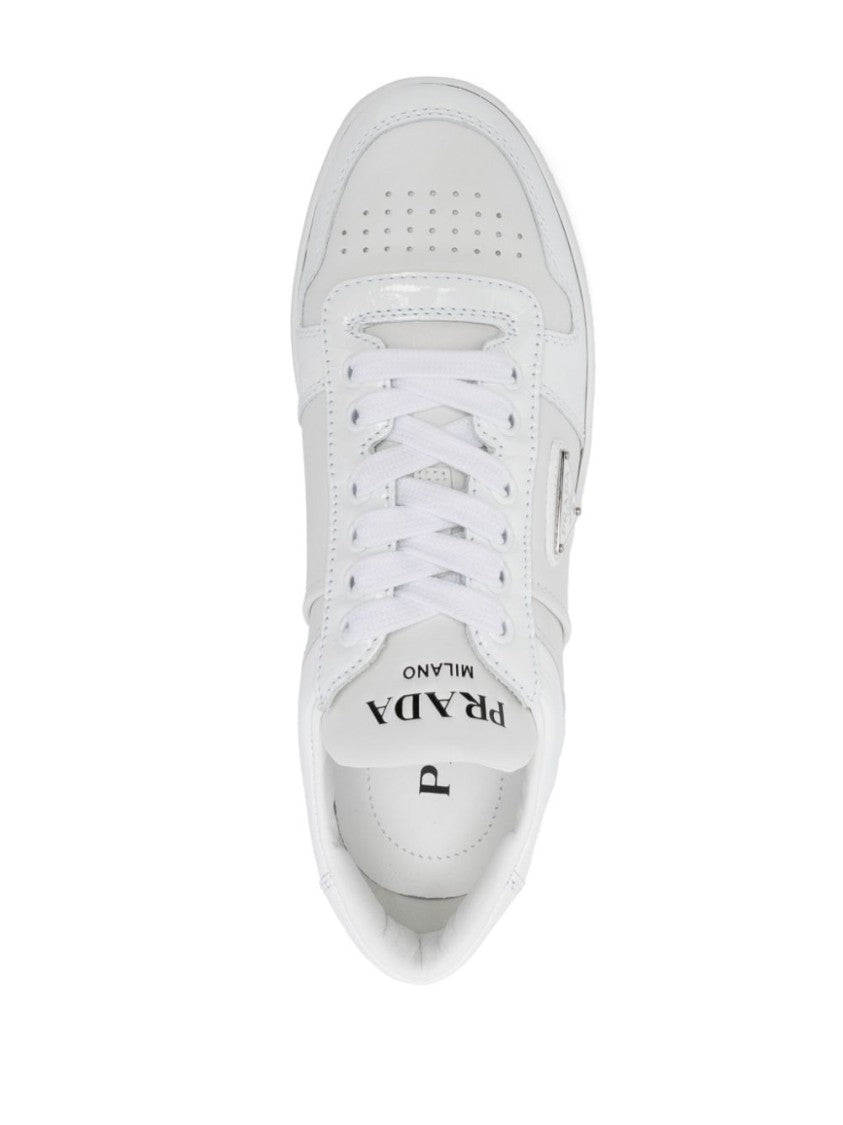 Prada White Sneakers With Padded Collar And Perforated Detailing
