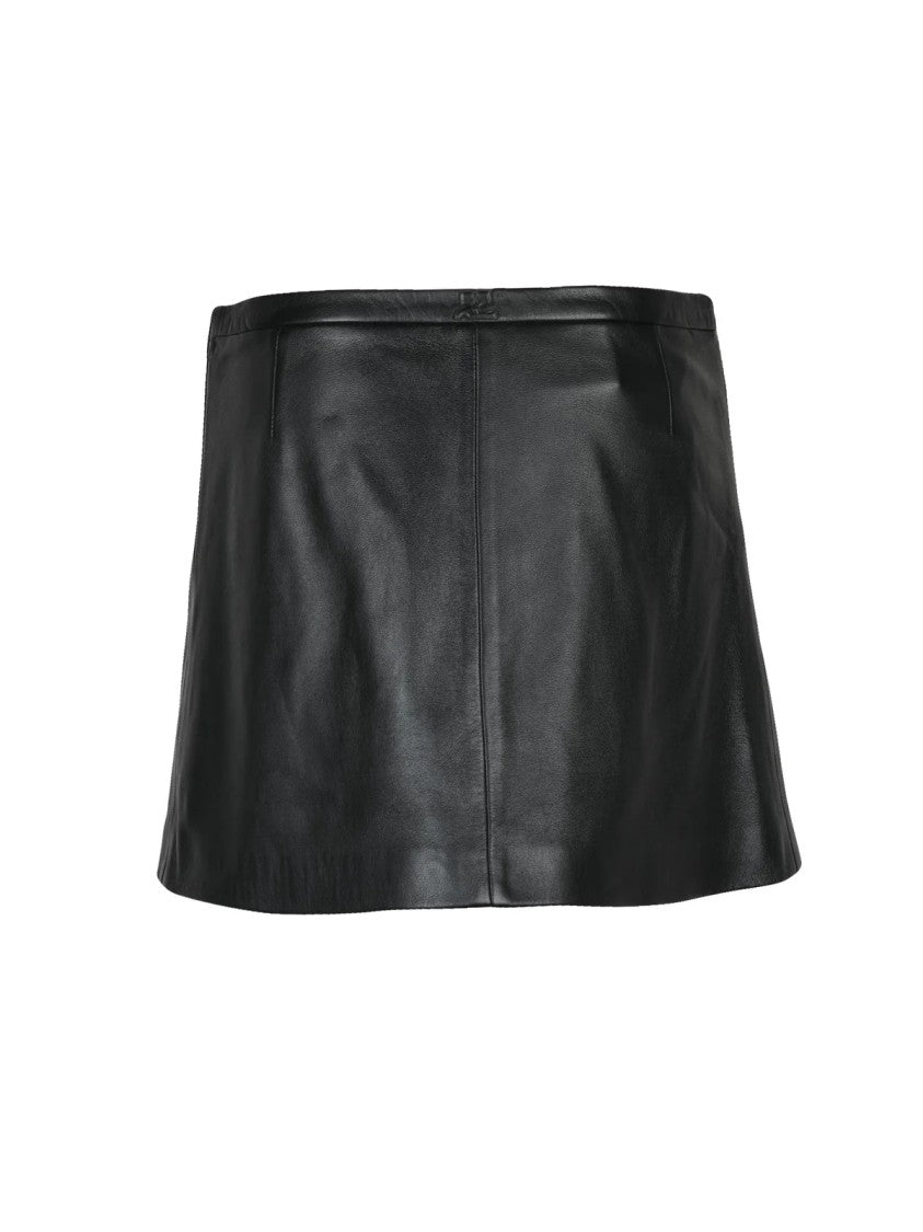 Courrèges Flared Black Leather Mini Skirt With Modern Silhouette