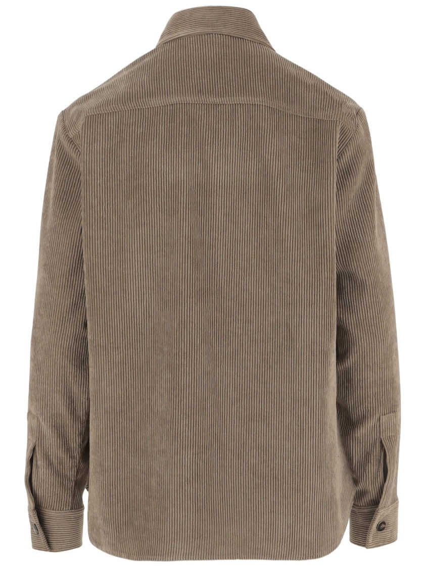 F.It Beige Flap-Pocket Ribbed Stretch-Nylon Shirt