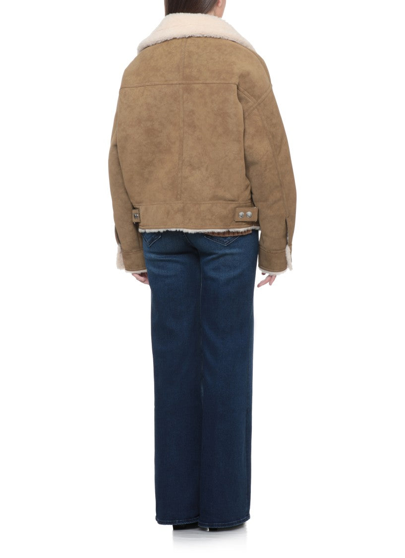 Stand Studio Asymmetrical Zip Brown Jacket With Plush Faux Fur Collar