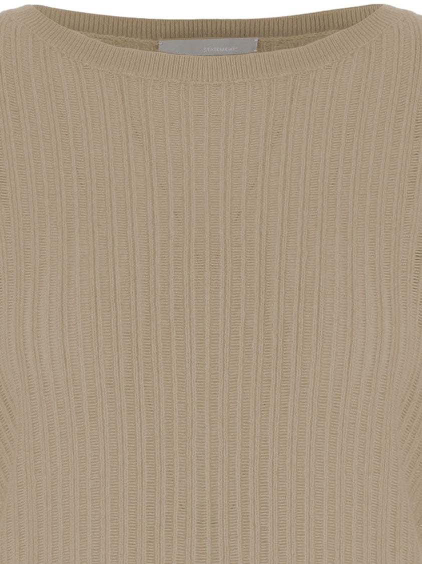 Allude Beige Cashmere Sweater With Curved Hem