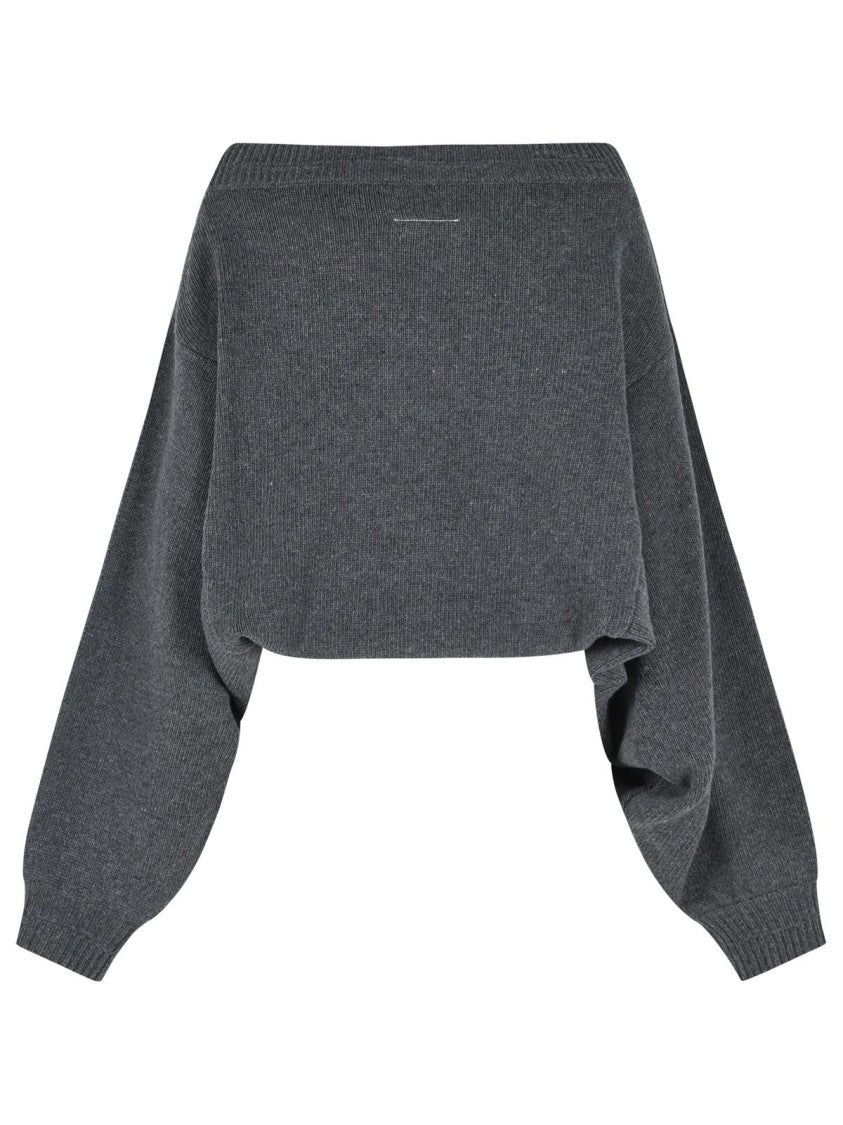Mm6 By Maison Margiela Grey Wool Blend Knit Top