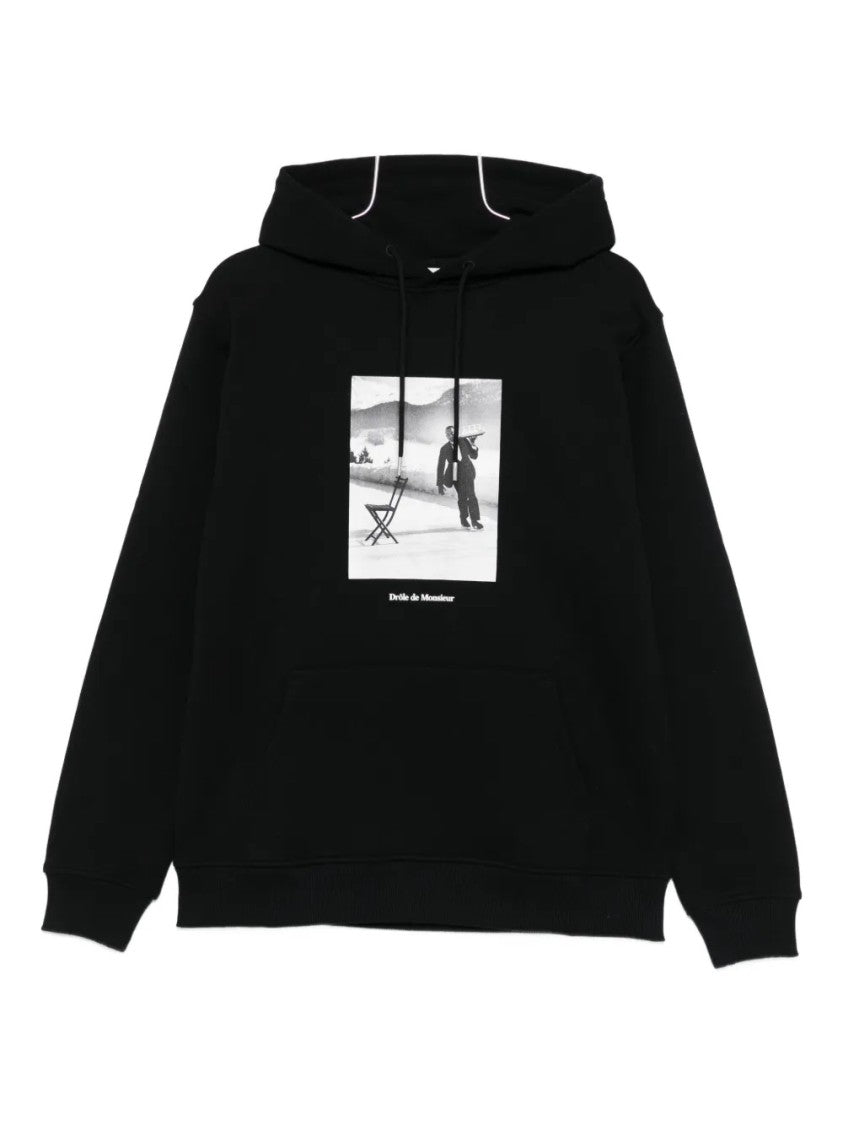 Drôle De Monsieur Monochrome Graphic Print Hoodie With Drawstring