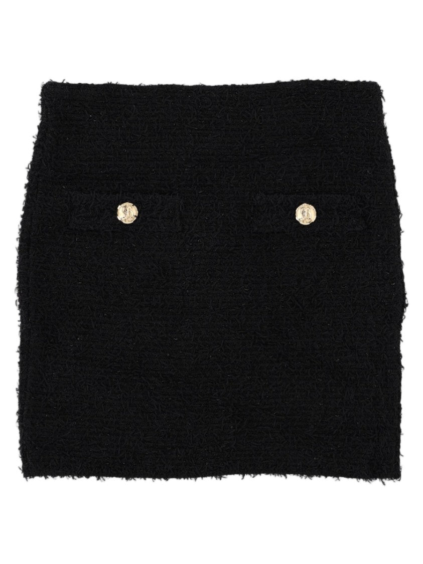 Balmain Black Textured Gold-Button Mini Skirt