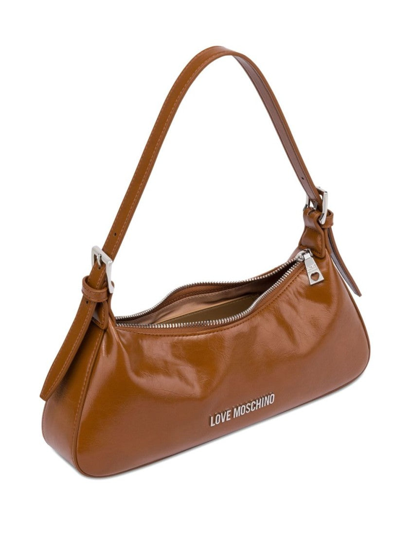 Love Moschino Brown Polyurethane Shoulder Bag With Adjustable Straps