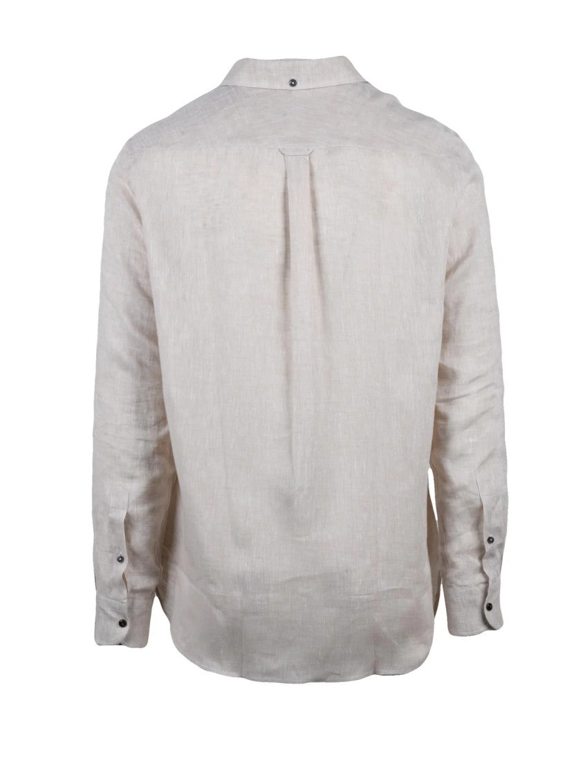 Deuxieme Beige Linen Men Shirt