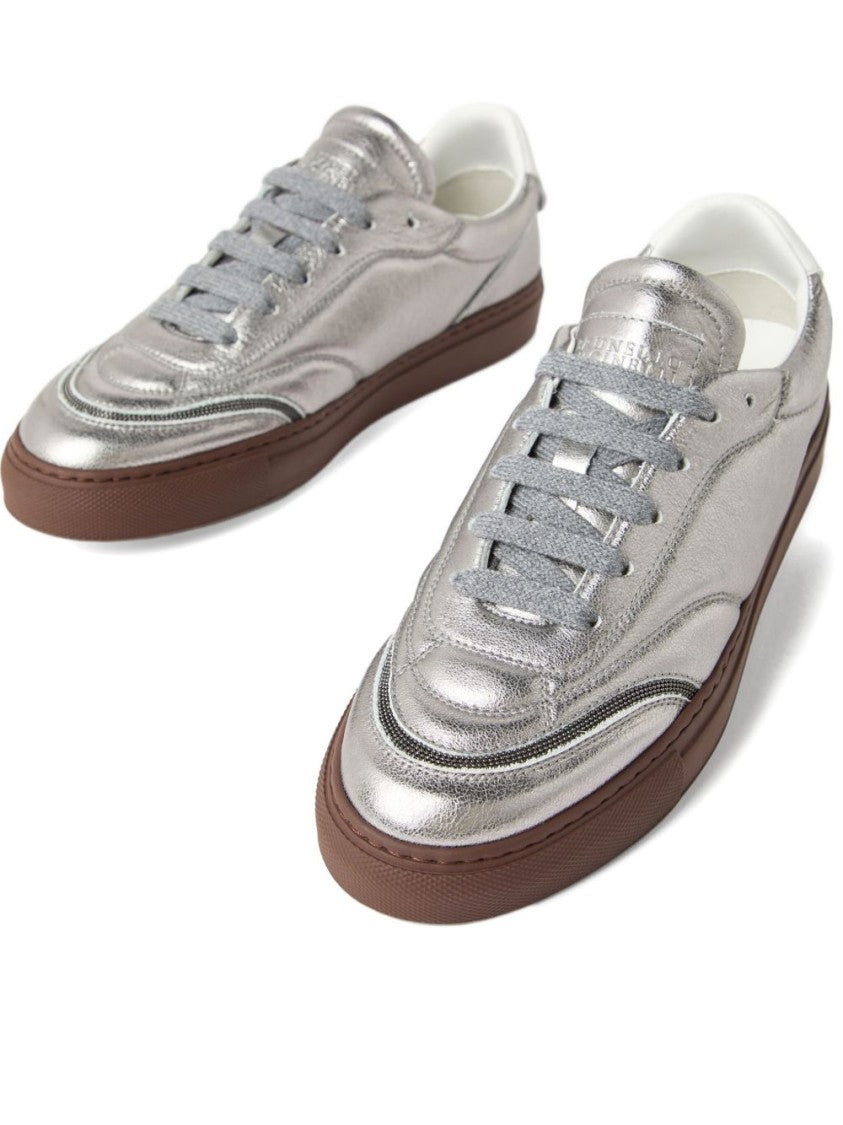 Brunello Cucinelli Streamlined Silver Sneakers With Contemporary Detailing