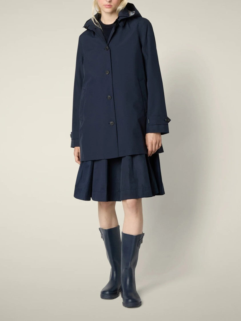 Save The Duck Navy Blue April Hooded Single Breasted Coat