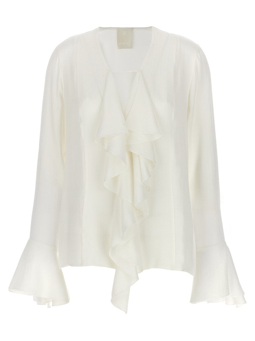 Givenchy Silk Shirt With '4G' Pattern And Ruffle Accents