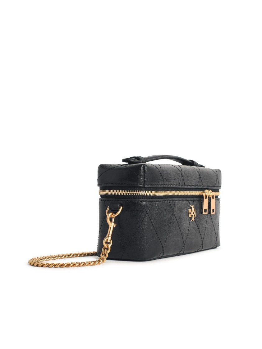 Tory Burch 'Charlie Matelassé' Mini Beige Leather Beauty Case
