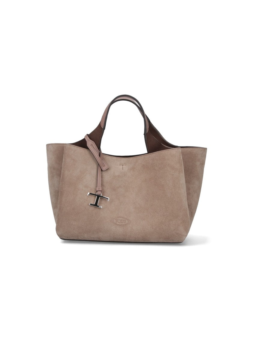 Tod's Mini Suede Tote Bag With Silver Charm