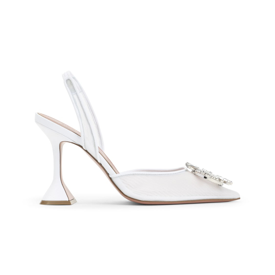 Amina Muaddi 9.5Cm Heel Leather And Mesh Slippers
