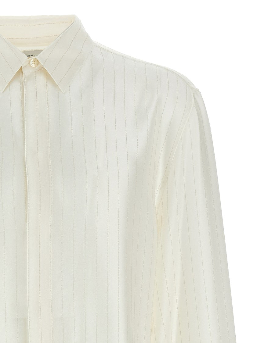 Saint Laurent Striped Satin Piqué Shirt With Concealed Closure