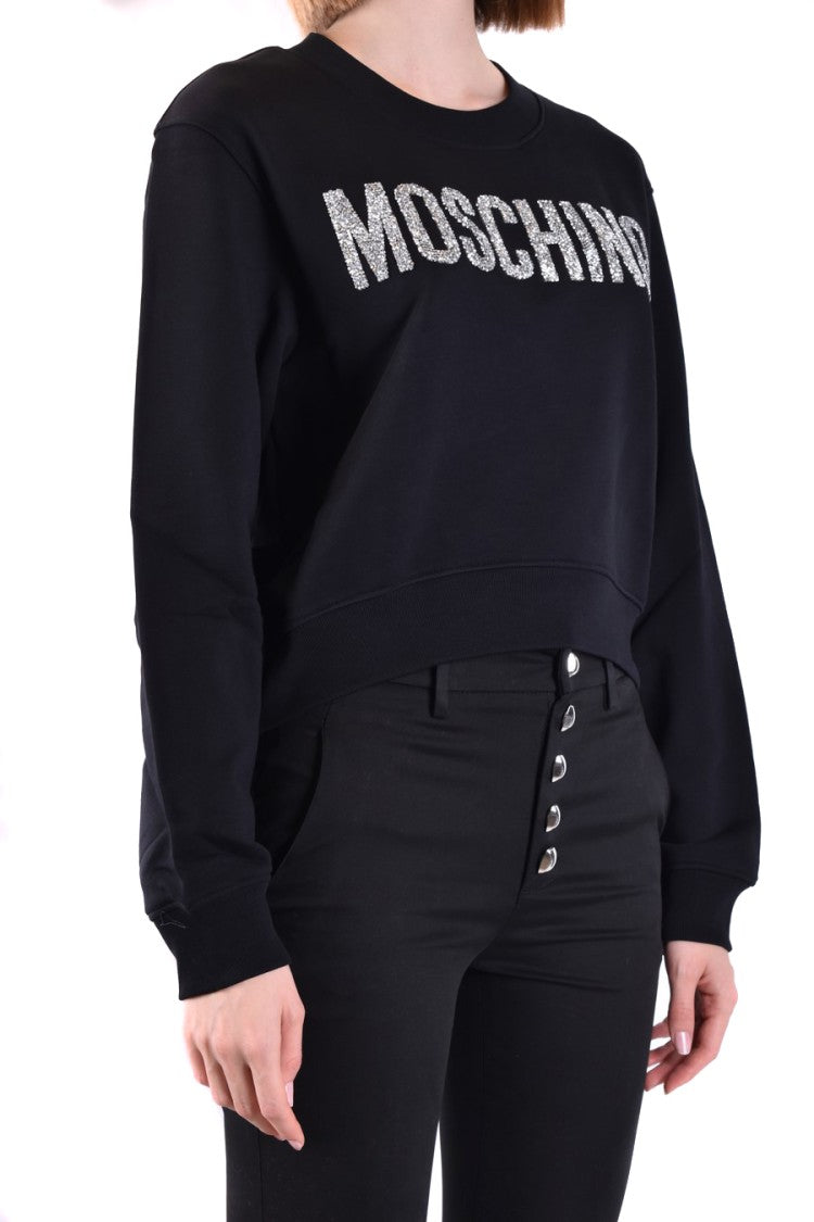 Moschino Cropped Black Sweatshirt Textured Logo Emblem