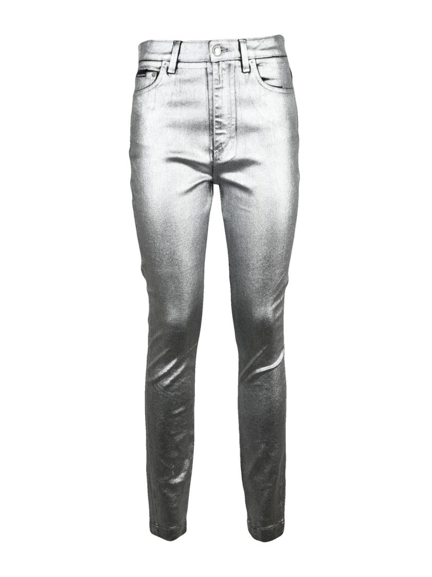 Dolce & Gabbana Silver Metallic Stretch Denim Jeans