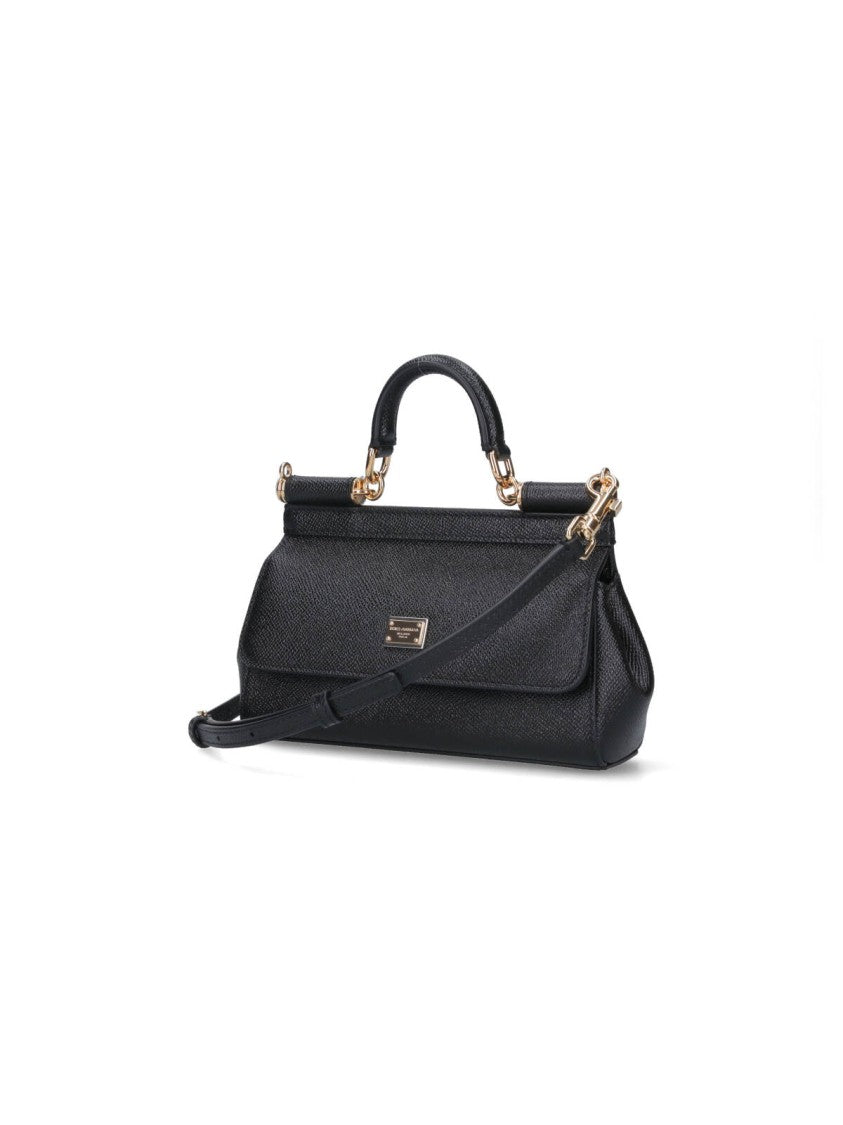 Dolce & Gabbana Structured Black Calfskin Handbag With Magnetic Closure