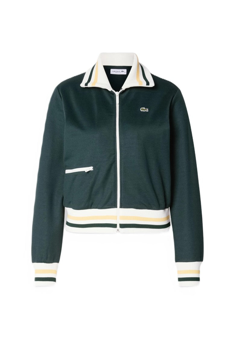 Lacoste Cropped Striped Trims Embroidered Logo Jacket