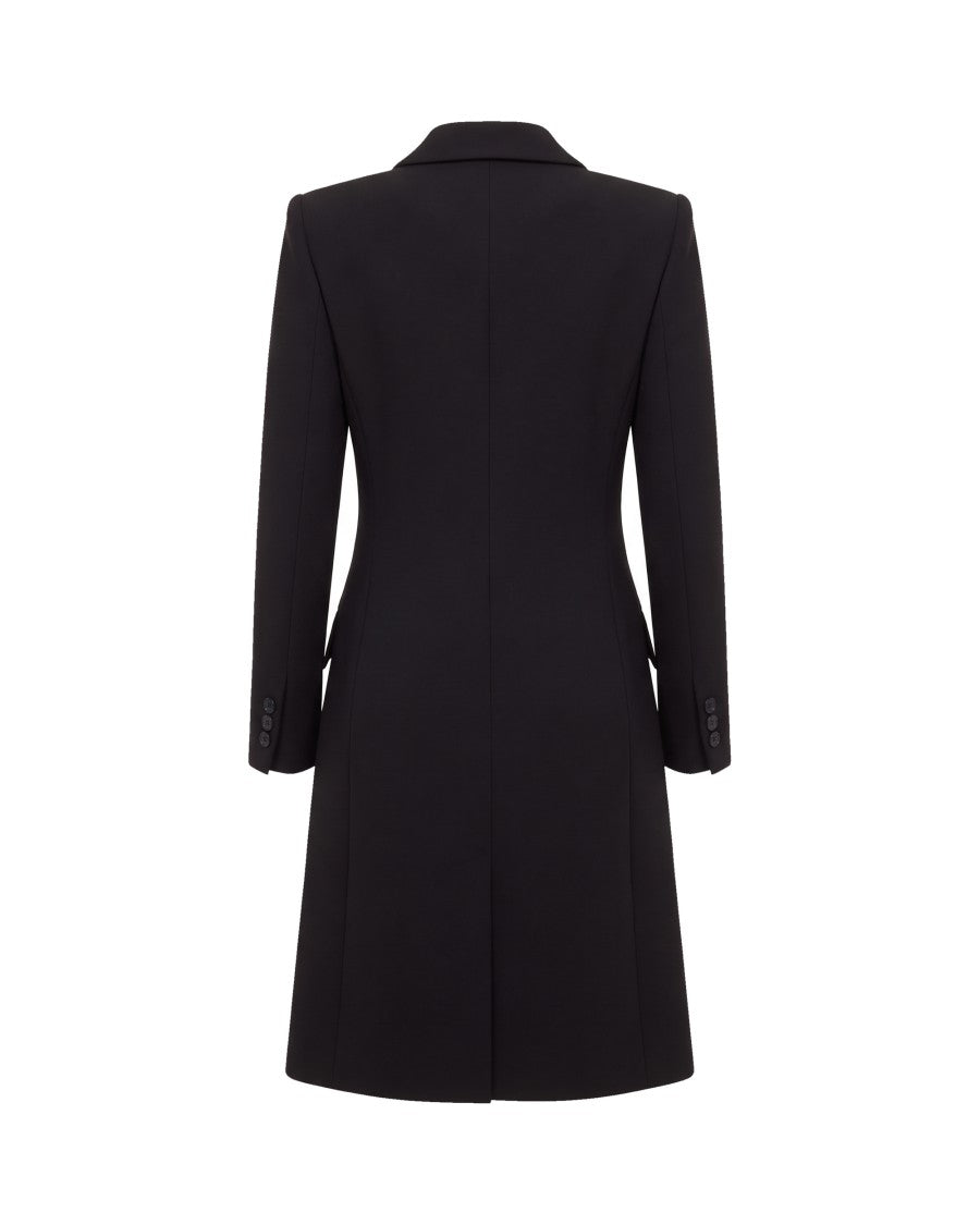 Elisabetta Franchi Black Double Crepe Wool-Blend Coat