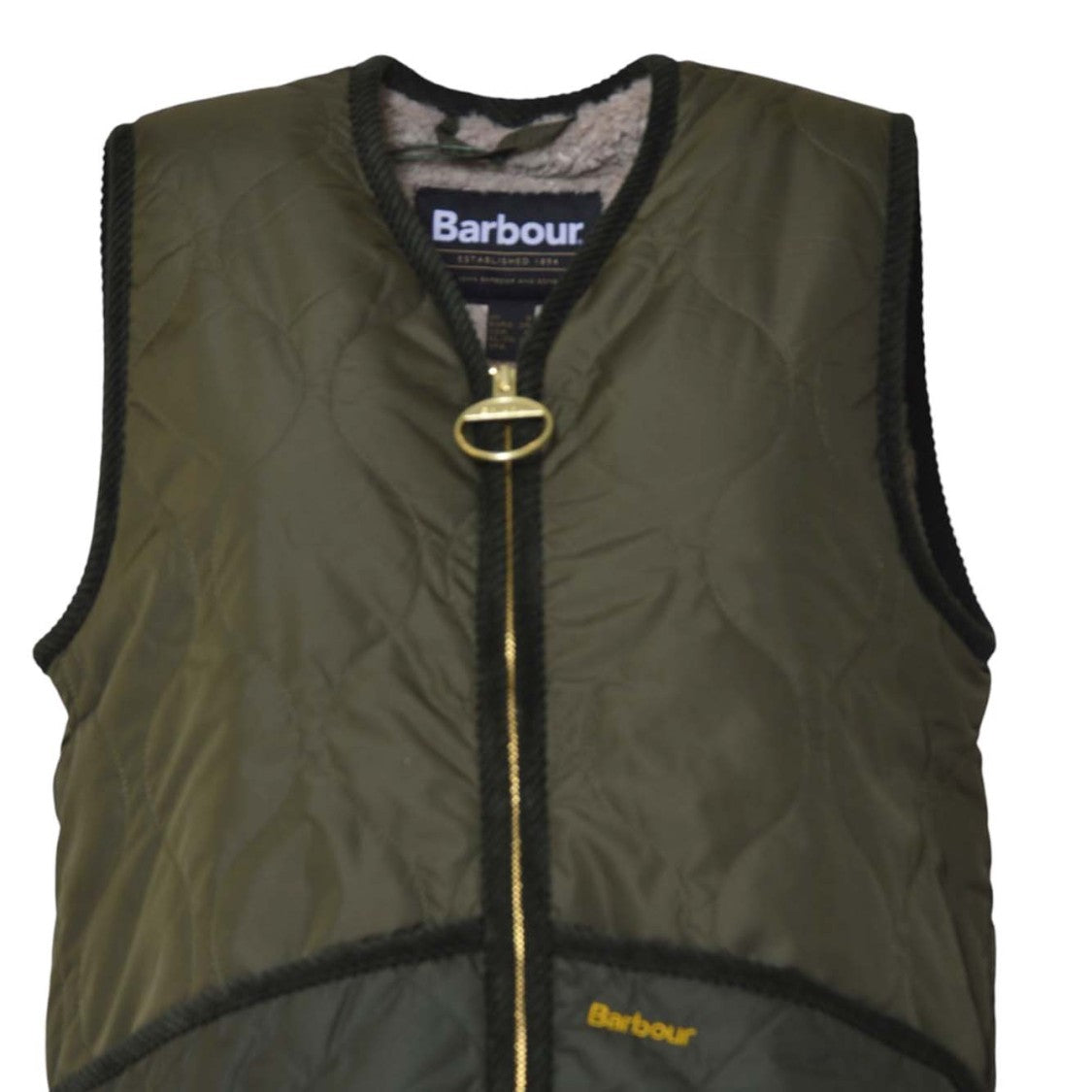 Barbour Two-Tone Quilted Jacket With Front Zipper And Rounded Neckline