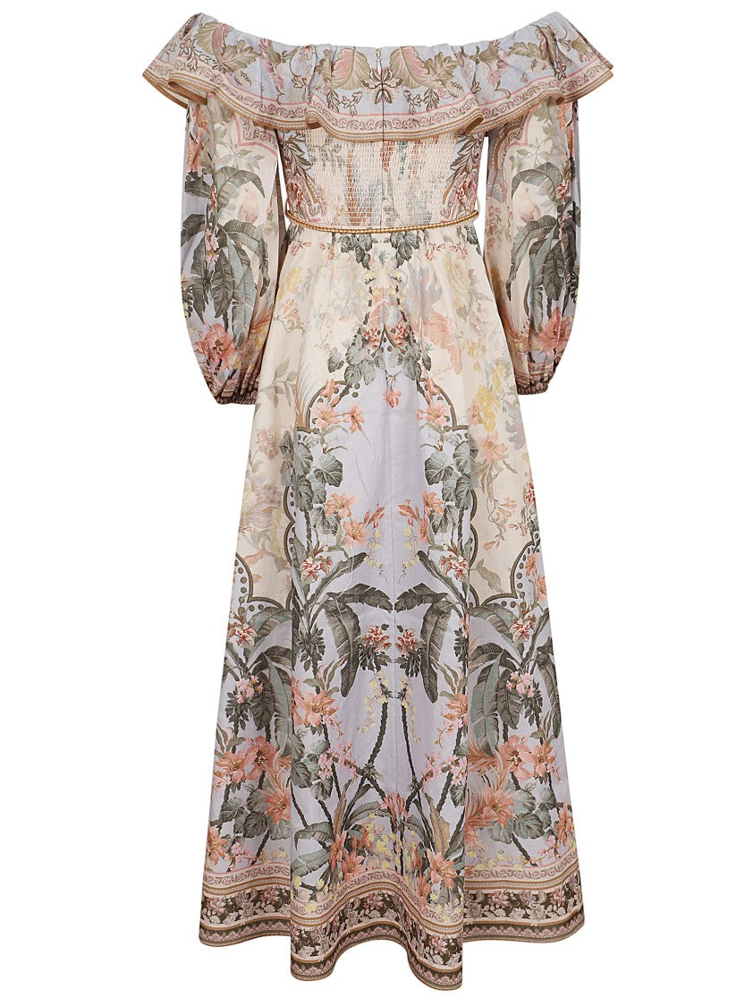 Zimmermann Multicoloured Wylie Off-Shoulder Midi Dress