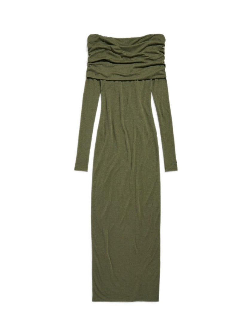 Balenciaga Long Sleeve Draped Off-Shoulder Dress