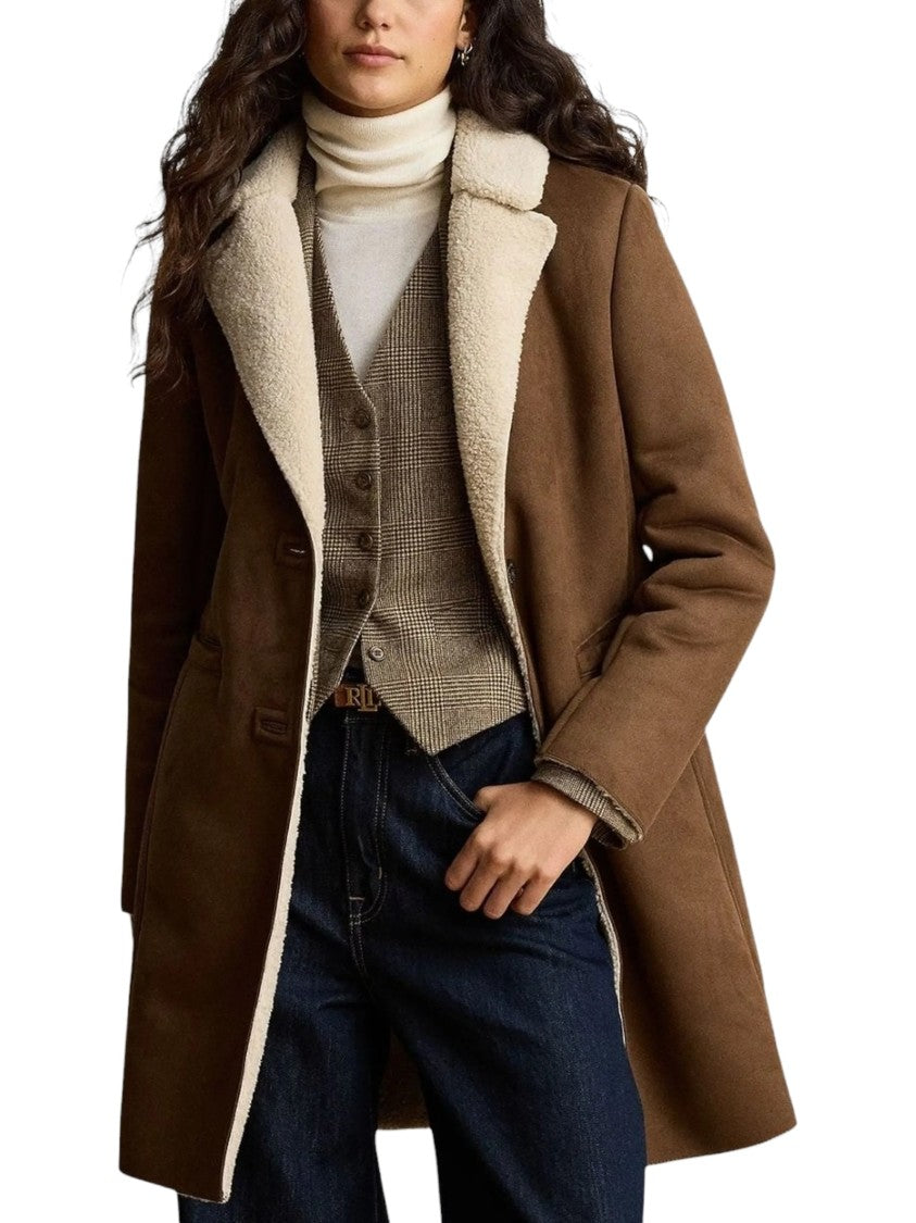 Lauren Ralph Lauren Plush Lining Shearling-Effect Notch-Lapel Coat