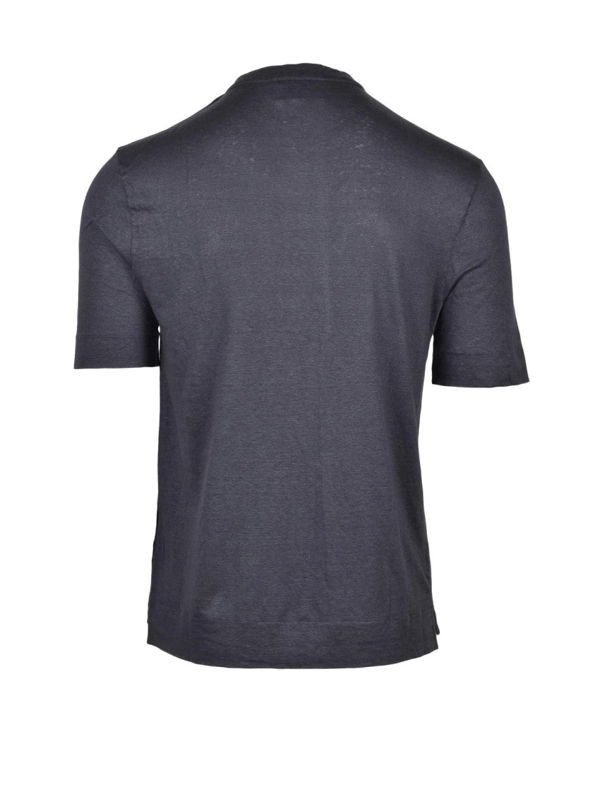 Alpha Studio Linen Elastane T-Shirt With Korean Collar And Minimalist Design