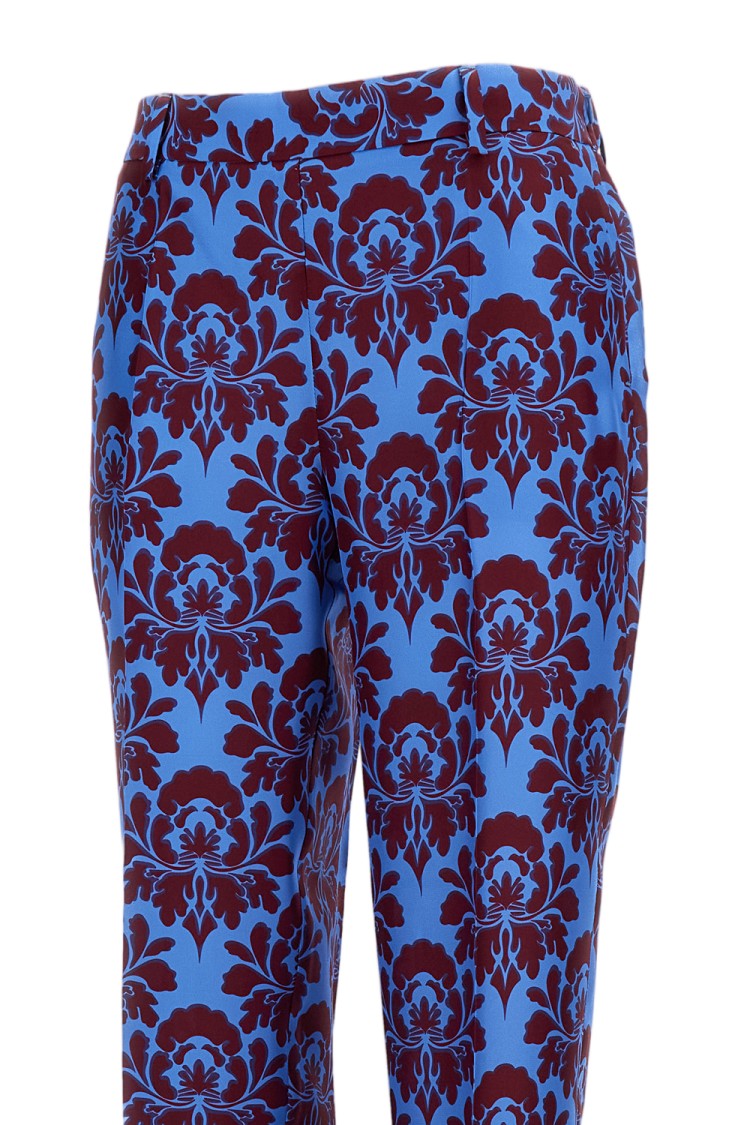 Alberto Biani Light Blue Damask Silk Straight-Leg Pants