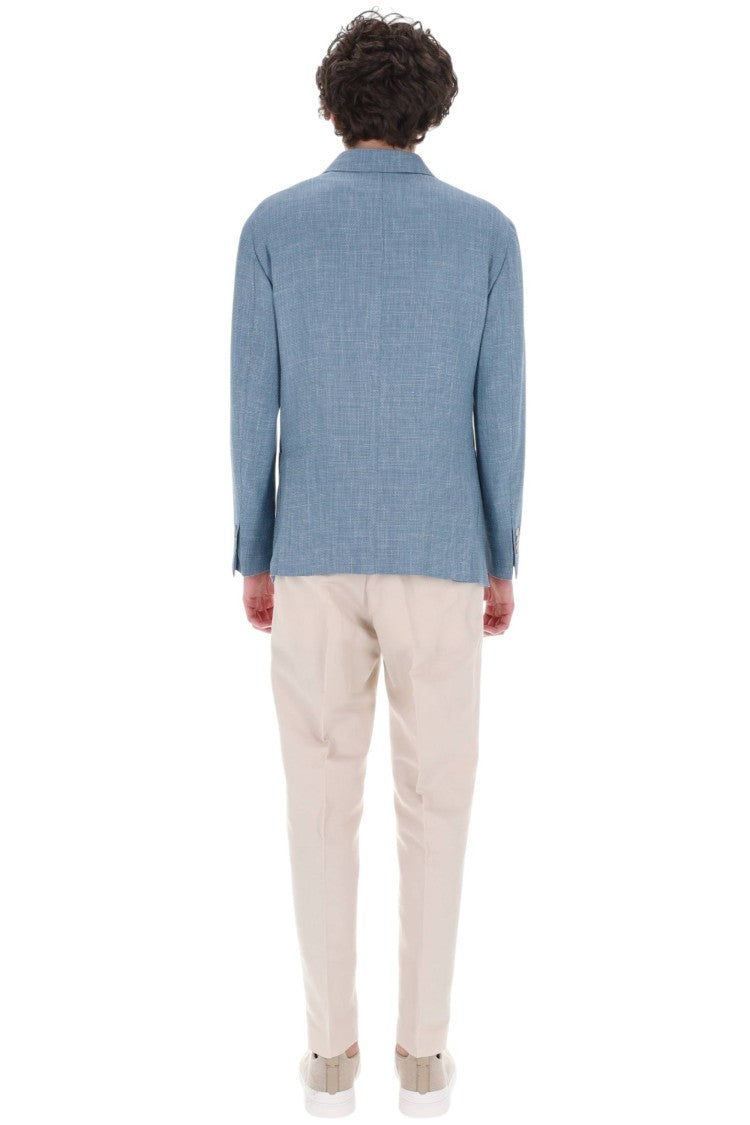 Barba Light Blue Double-Breasted Textured Blazer