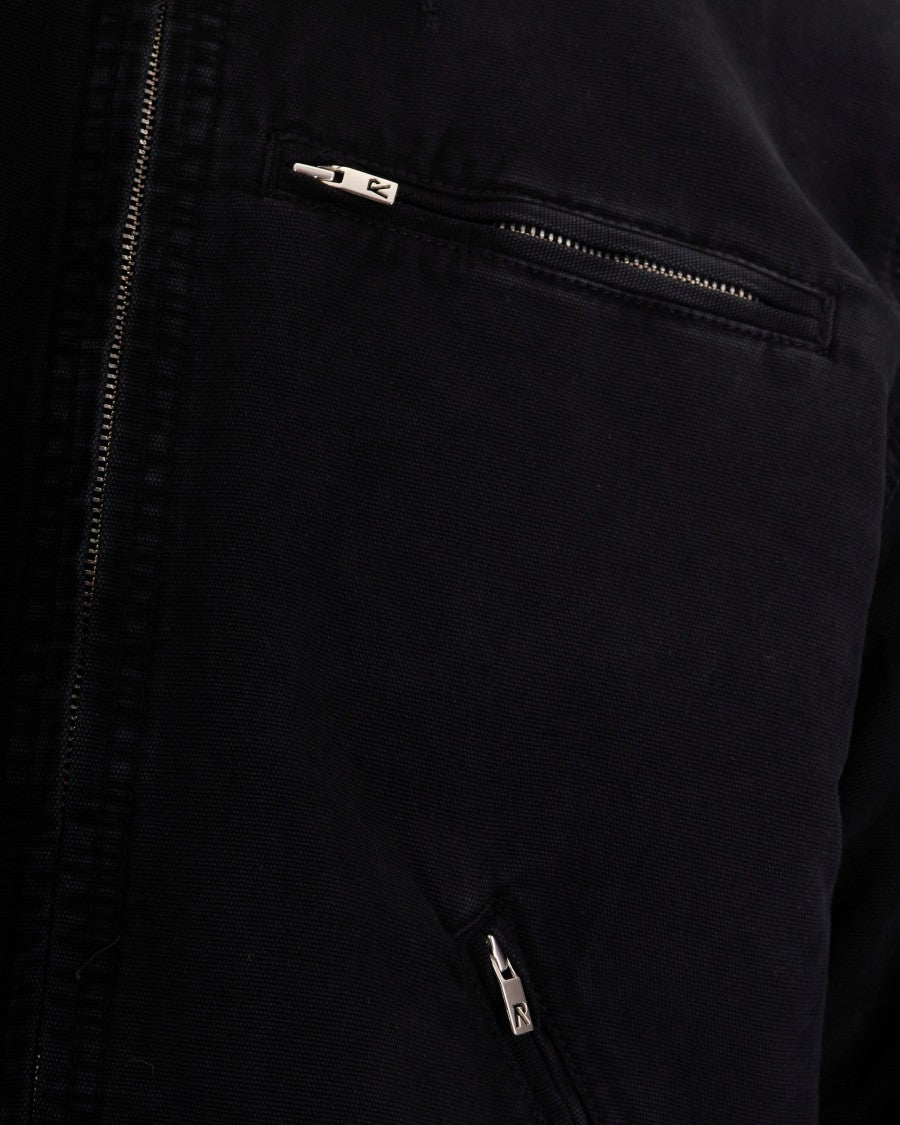 Represent Cropped Black Cotton Canvas Jacket With Zip Closure And Utility Pockets