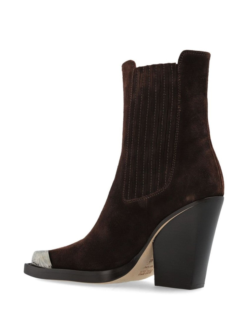 Paris Texas Pointed-Toe Silver-Cap Silk-Nylon Ankle Boots
