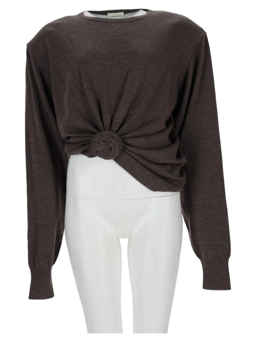 Magda Butrym Gathered Knot Long-Sleeve Wool Top