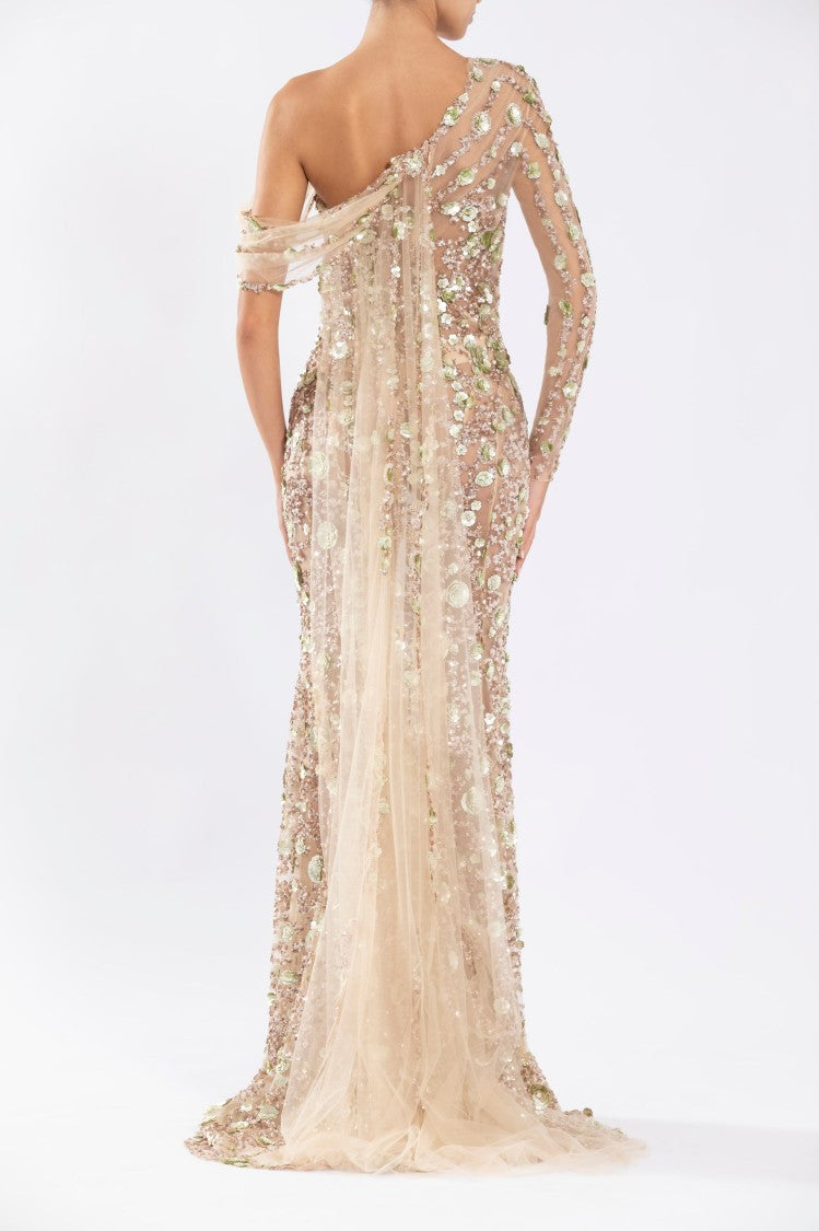 Saiid Kobeisy Tulle One-Shoulder Sleeve, Dress