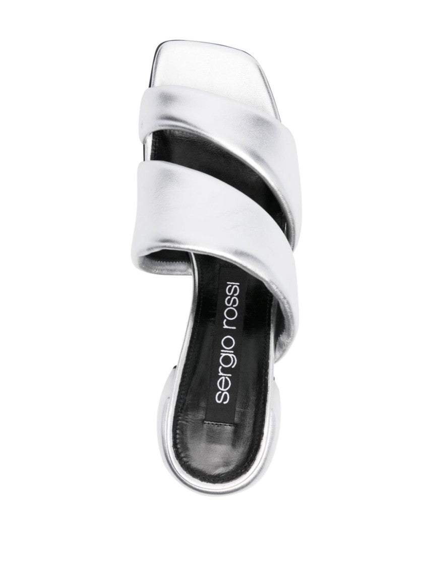 Sergio Rossi Padded Silver Calf Leather Sandals