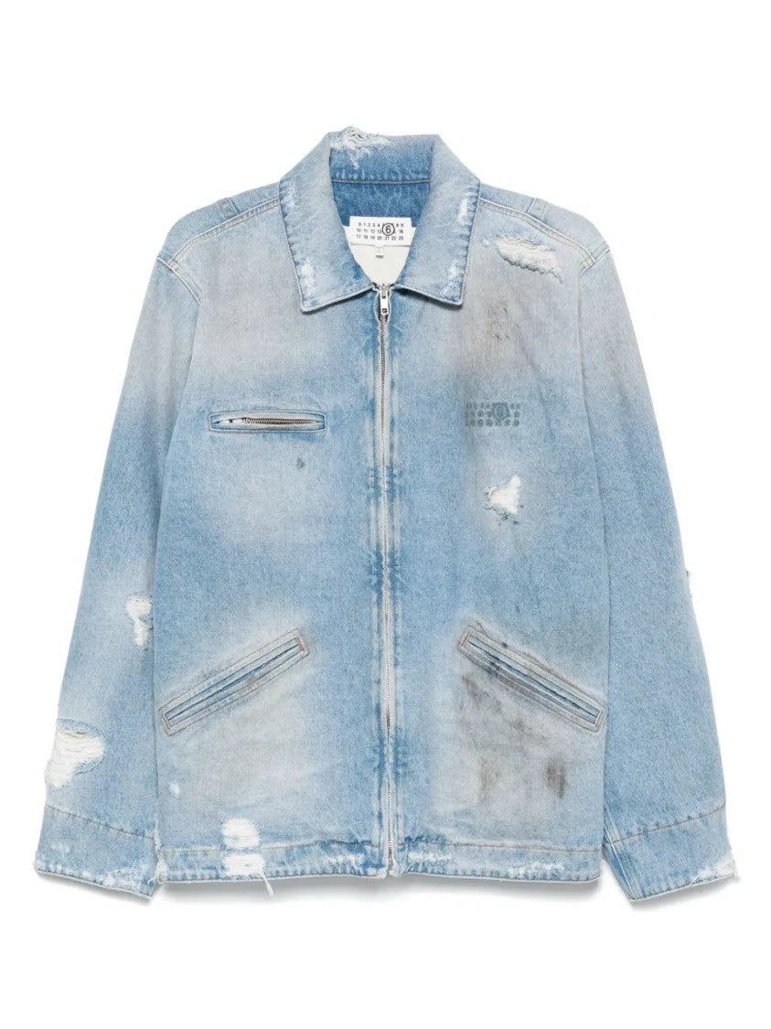 Mm6 By Maison Margiela Distressed Light Sky Blue Denim Jacket