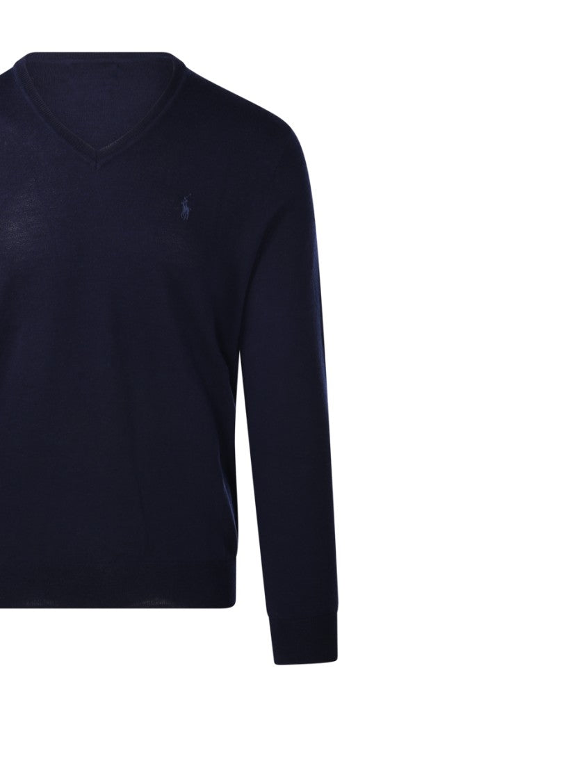 Polo Ralph Lauren Fitted Round Neck Wool Sweater With Ribbed Cuffs