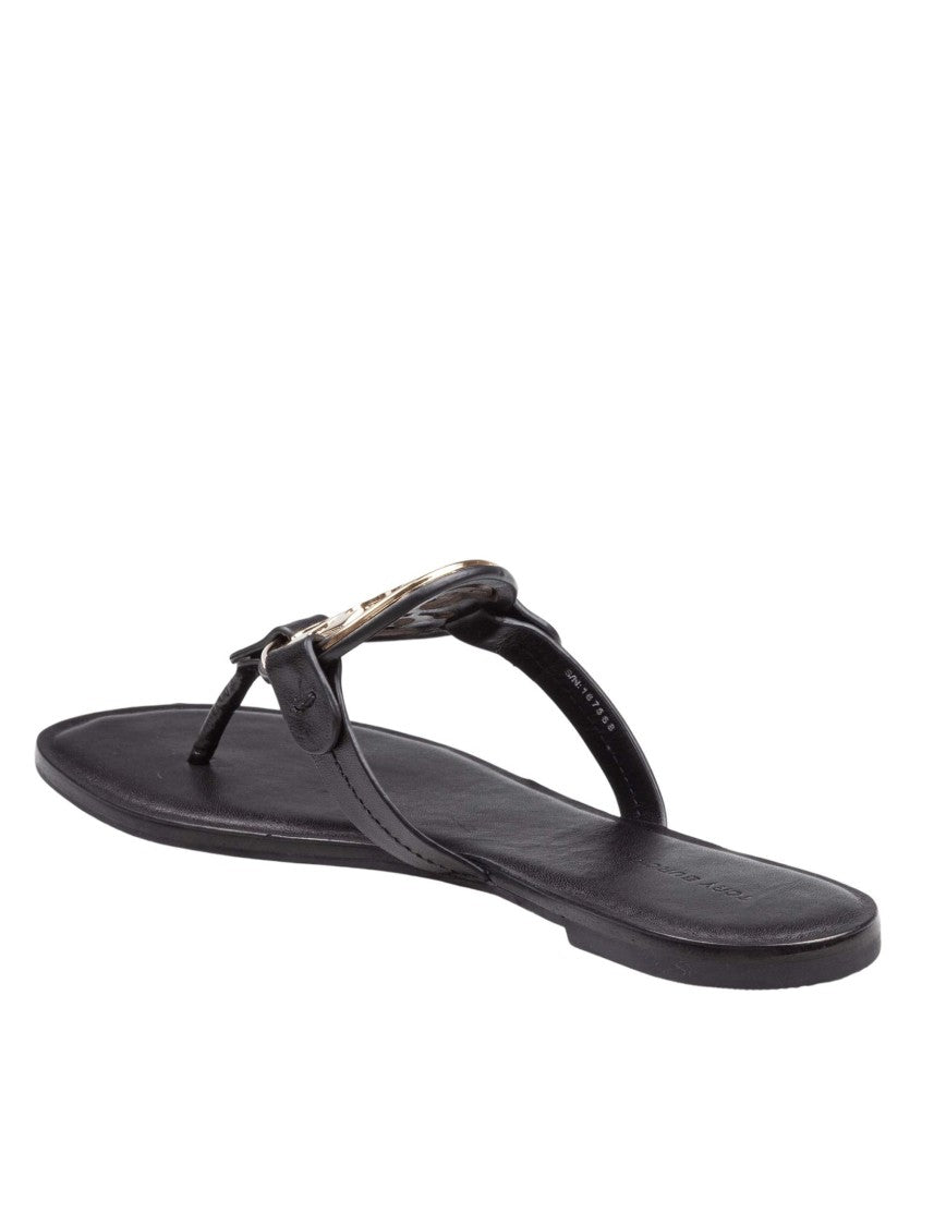 Tory Burch Metal Miller Leather Flip-Flops, Black