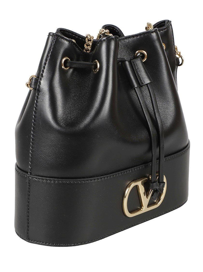 Valentino Garavani Black Leather Bucket Bag With Gold Accents