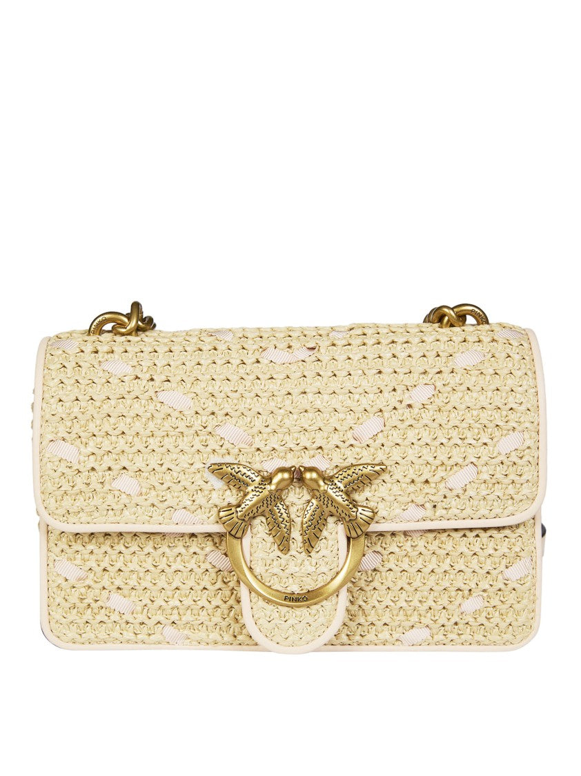 Pinko One Mini Light Woven Raffia Shoulder Bag