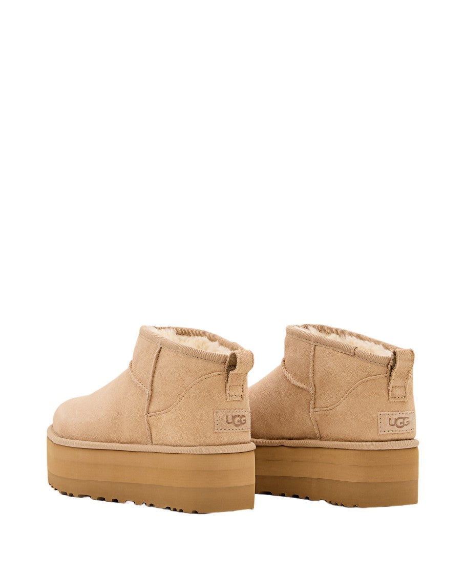 Ugg Beige W Classic Ultra Mini Platform Suede Boots