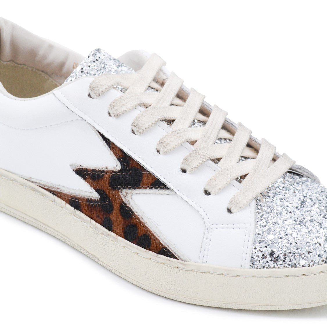 Moaconcept White And Leopard Sneakers From Moaconcept Featuring Round Toe, Laces Fastening, Side Leopard Detail, Logo Print And Rubber Sole.