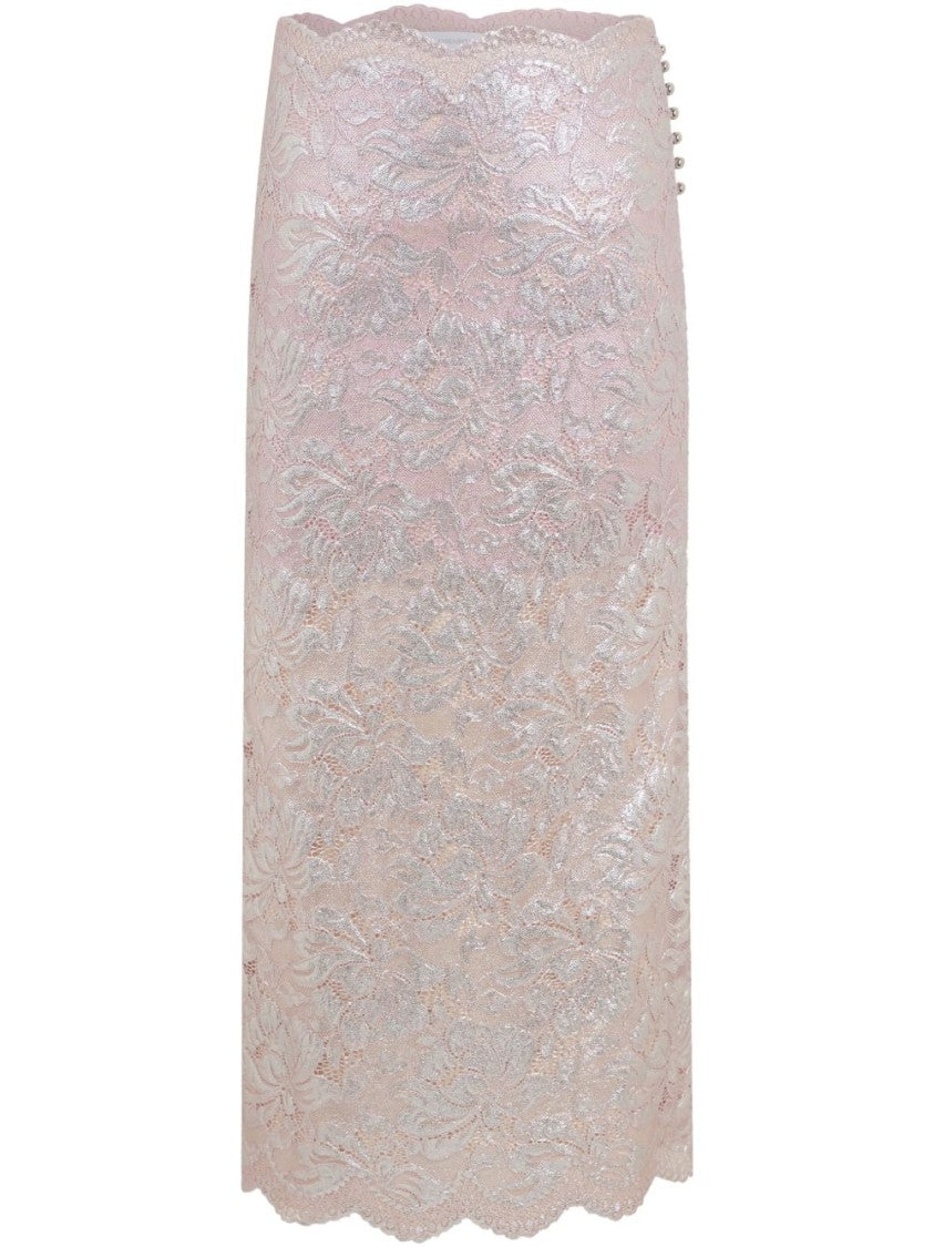 Rabanne Floral Lace Skirt With Shimmering Silver Overlay