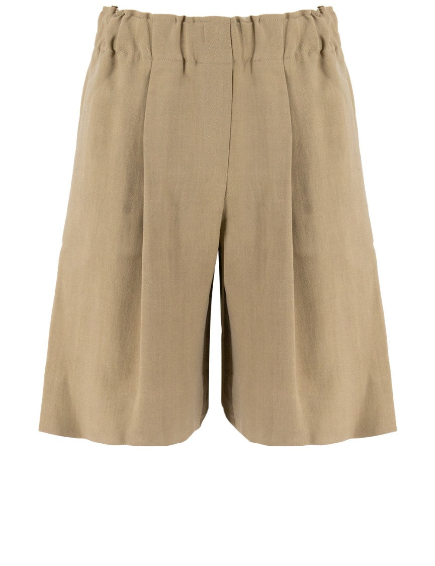 Antonelli Wide Stripe Beige Bermudas With Elasticated Waist