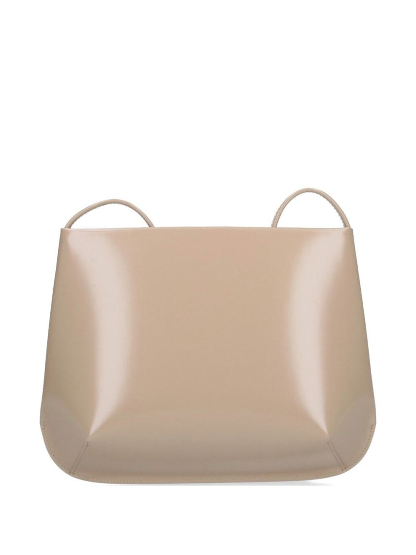 Fane Beige Loge Leather Structured Shoulder Bag