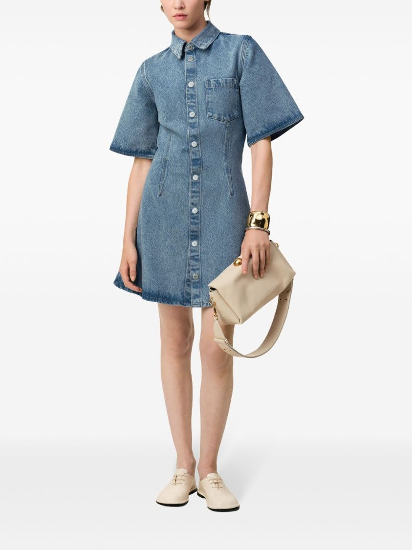 Ami Button-Down Blue Dress With Wide Sleeves And Inset Pockets